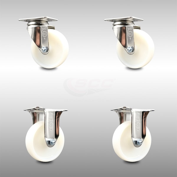 4 Inch 316SS Nylon Wheel Swivel Top Plate Caster Rigid, 2PK